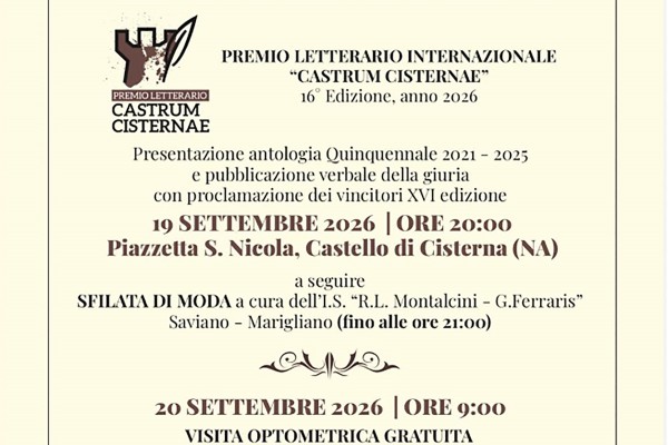 Castello di Cisterna in festa tra Fede, Cultura e Moda: torna il Premio Letterario Internazionale "Castrum Cisternae"