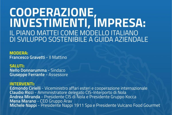Impresa e investimenti attraverso la cooperazione: a Palma Campania un convegno tematico dedicato al Piano Mattei