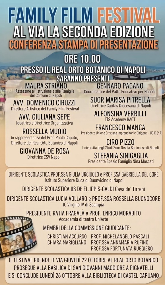 FAMILY FILM FESTIVAL: AL VIA LA SECONDA EDIZIONE. GIOVEDÌ 22 OTTOBRE LA CONFERENZA STAMPA DI PRESENTAZIONE