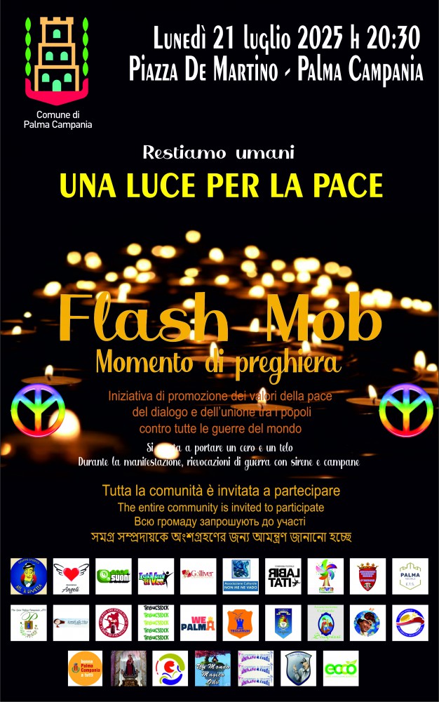 Palma contro la guerra: una Luce per la Pace risplende nel flash mob di piazza De Martino