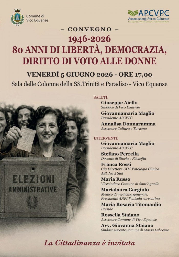 Vico Equense ricorda 80 anni di libertà: il 5 giugno convegno sul diritto di voto alle donne