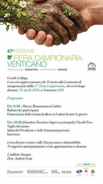 47ª FIERA CAMPIONARIA DI VENTICANO: La vetrina interregionale di agricoltura, enogastronomia e servizi torna dal 23 al 26 aprile