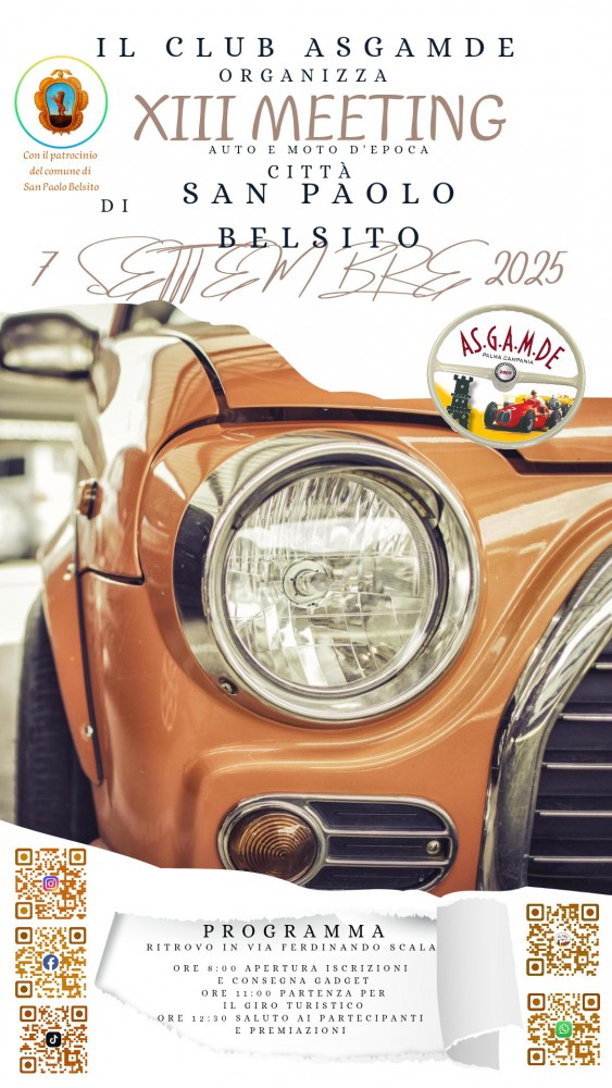 Il club AsGAMdE alla conquista di San Paolo Bel Sito: domenica il 13° Meeting d'Auto e Moto d'Epoca