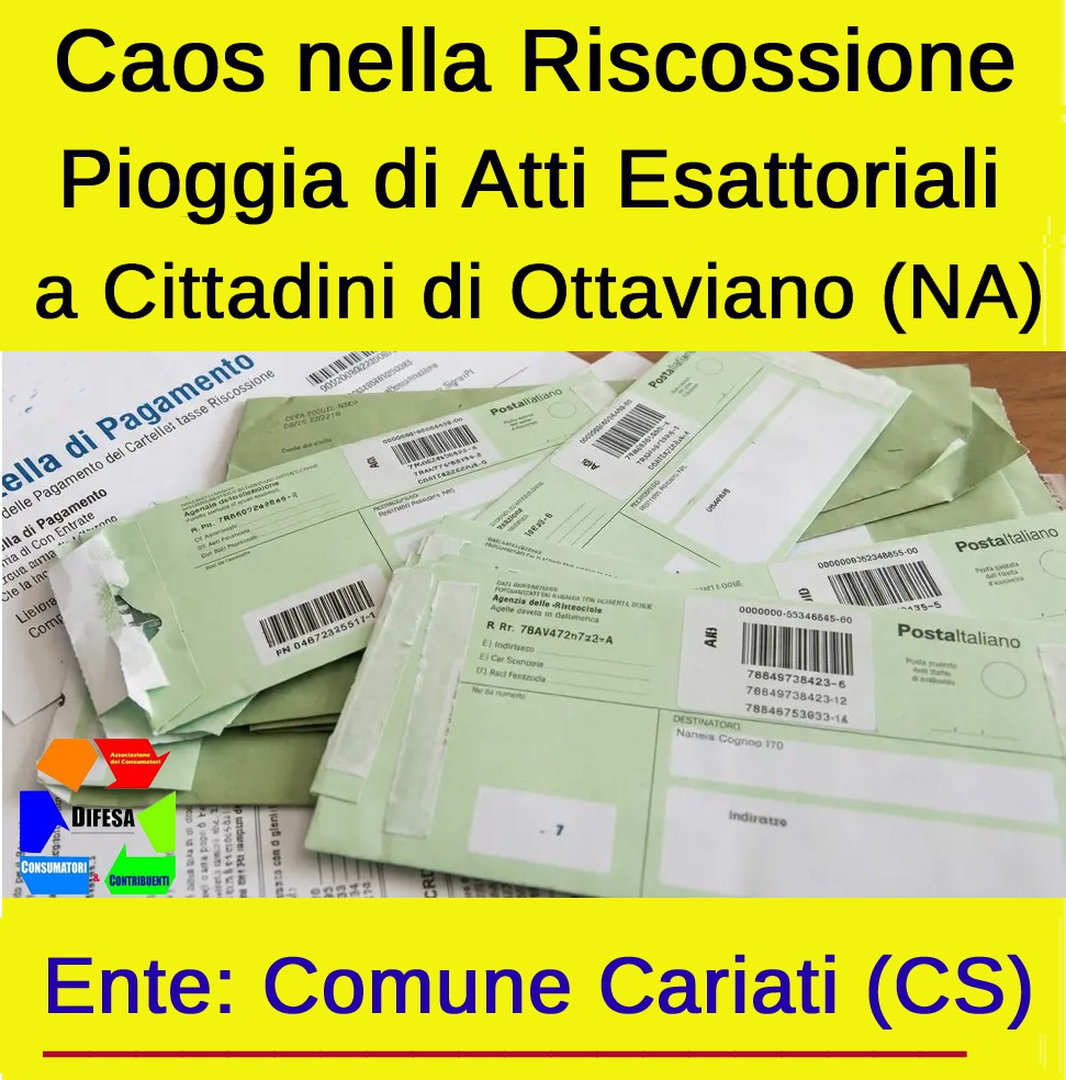 Migliaia di Atti esattoriali per IMU e TARI intestati “Comune di Cariati” (Calabria) che stanno arrivando alle famiglie di Ottaviano