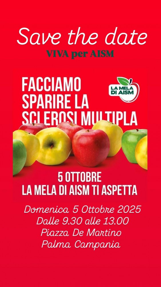 La Mela AISM a Palma: raccolta fondi con VIVA ETS domenica 5 ottobre in piazza De Martino
