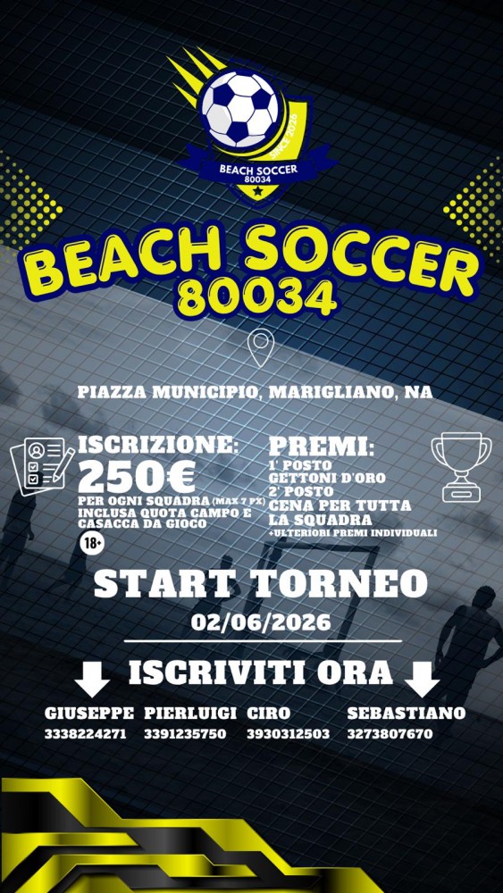 Beach Soccer "80034" a Marigliano: piazza Municipio esalta l'amicizia