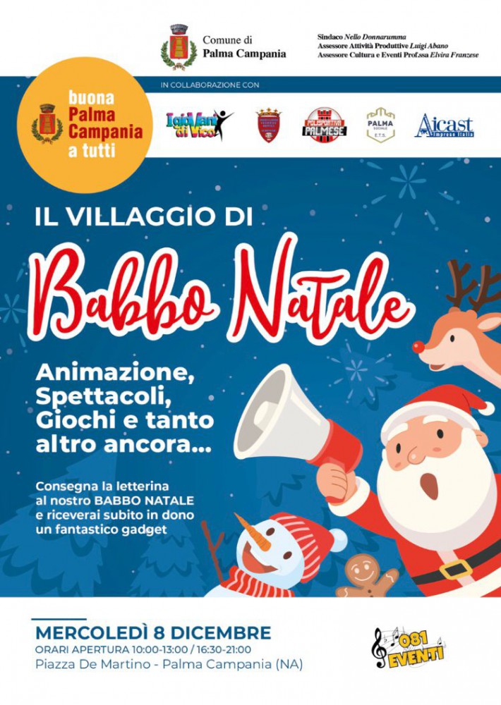 Buona Palma Campania: l' 8 dicembre dona sorrisi con il  Villaggio di Babbo Natale.