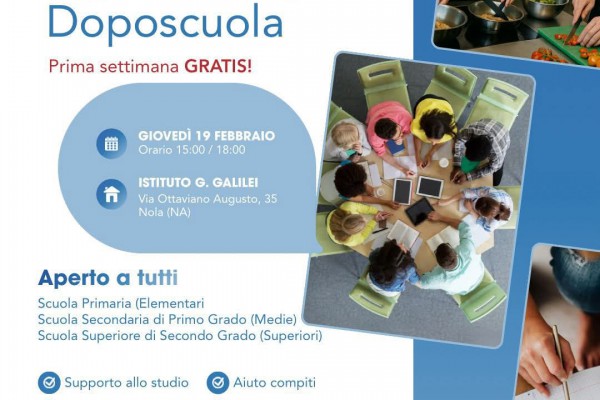 Nola, Open Day al Doposcuola Galilei: porte aperte giovedì 19 febbraio