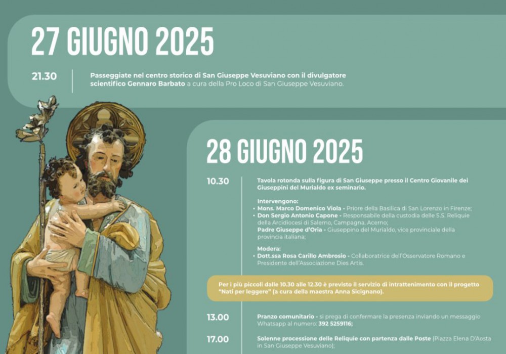 Le reliquie del bastone e del manto di San Giuseppe arrivano al Santuario di San Giuseppe in San Giuseppe Vesuviano