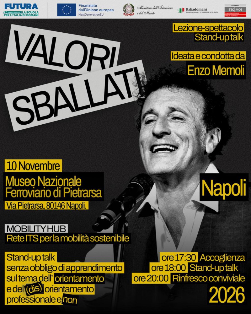 Valori sballati, a Pietrarsa e a Caserta la lezione-spettacolo di Enzo Memoli sulle scelte di studio e di lavoro