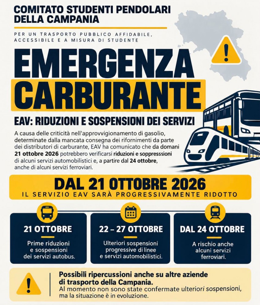 DIFFICOLTA’ DI RIFORNIMENTO CARBURANTE – AGGIORNAMENTO SERVIZI EAV